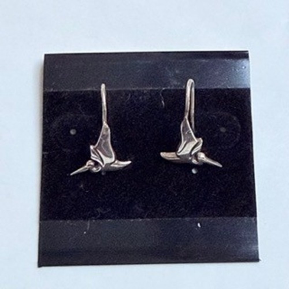 Sue B Sterling Silver Heron Crane Bird Dangle Earrings Vintage 925 French Hook